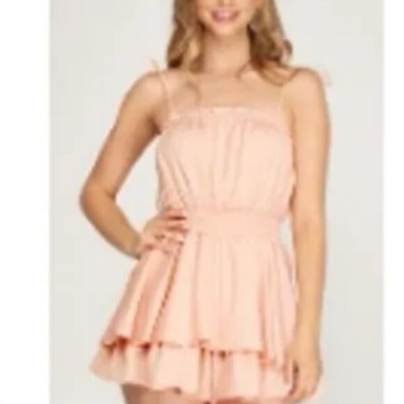 SHE & SKY PINKY/PEACH RUFFLE ROMPER - Picture 8 of 8